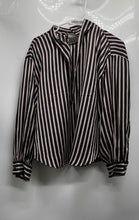 Load image into Gallery viewer, Zara Basic Womens Black Striped Long Sleeve Tie Neck Blouse Top Size M