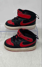 Load image into Gallery viewer, Nike Kids Court Borough Mid 2 Black Red Hook And Loop Sneaker Shoes Size 7C