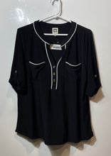 Load image into Gallery viewer, Anne Klein Womens Black Short Sleeve Henley Neck Blouse Top Size Large
