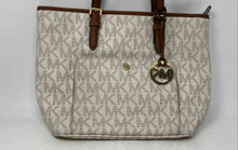Load image into Gallery viewer, Michael Kors Womens Brown Ivory Signature Print Charm Bottom Studs Tote Handbag