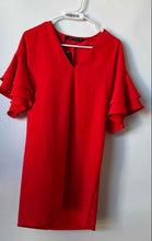 Load image into Gallery viewer, Zara Womens Red Ruffled Short Sleeve V-Neck Pullover Shift Dress Size XS