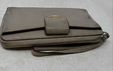Load image into Gallery viewer, Coach Womens Gray Pebbled Leather Logo Credit Card Slot Zip-Around Wallet