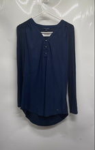 Load image into Gallery viewer, Tommy Hilfiger Womens Blue Long Sleeve Henley Neck Button Blouse Top Size M