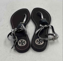 Load image into Gallery viewer, Authentic Tory Burch Womens Brown Silver-Tone Thong Sandals Size 7.5M Worn
