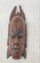 Load image into Gallery viewer, Hand-Carved Wooden Brown Traditional African Art Tribal Mask Wall Decor