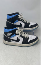 Load image into Gallery viewer, Nike Womens Air Jordan 1 Mid White Blue Black Lace-Up Sneaker Shoes Size 8.5