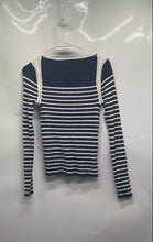 Load image into Gallery viewer, Loft Womens Blue White Striped Ribbed Knit Boat Neck Pullover Sweater Size S