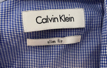 Load image into Gallery viewer, Calvin Klein Mens Blue Printed Slim Fit Long Sleeve Collared Dress Shirt Size 16