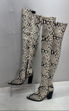 Load image into Gallery viewer, Vince Camuto Womens Cottara Black White Animal Print Over The Knee Boots Sz 6.5M