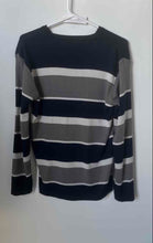 Load image into Gallery viewer, Lacoste Mens Navy Blue Gray Striped Long Sleeve V-Neck Pullover Sweater No Size