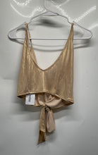 Load image into Gallery viewer, Bhoom Shanti Womens Gold Shimmer V-Neck Back Tie Cropped Tank Top Size S W/ Tag