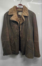 Load image into Gallery viewer, St. John's Bay Womens Taupe Genuine Leather Fur-Trim Full-Zip Jacket Size XL