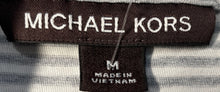 Load image into Gallery viewer, Michael Kors Mens Gray And White Striped Cotton Short Sleeve Polo Shirt Size M