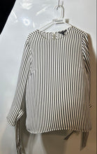 Load image into Gallery viewer, Banana Republic Womens White Gray Striped Long Sleeve Crew Neck Blouse Top Sz L