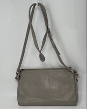 Load image into Gallery viewer, Authentic Tory Burch Womens Gray Pebbled Leather Zip Top Crossbody Bag Stained