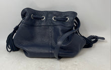 Load image into Gallery viewer, American Eagle Outfitters Womens Navy Blue Genuine Leather Drawstring Bucket Bag