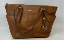 Load image into Gallery viewer, Michael Kors Womens Brown Leather Double Handle Outer Pockets Zipper Tote Bag