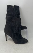 Load image into Gallery viewer, Via Spiga Womens Vesta Black Suede Fringe Stiletto Heel Ankle Booties Size 7M
