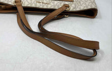 Load image into Gallery viewer, Michael Kors Womens Beige Brown Monogram Leather Trim Zip Top Frame Out Tote Bag