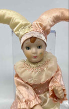 Load image into Gallery viewer, Vintage Collectible Porcelain Harlequin Doll In Cream And Pink Polka Dot Costume