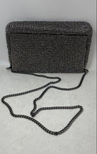 Load image into Gallery viewer, Topshop Womens Black Silver-Tone Rhinestone Chain Strap Flap Crossbody Bag