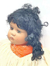 Load image into Gallery viewer, Curly Black Hair Brown Open Eyes Collectible Porcelain Fashion Doll
