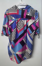 Load image into Gallery viewer, Karl Lagerfeld Womens Multicolor Geometric Short Sleeve Collared Blouse Top Sz M