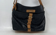 Load image into Gallery viewer, Rosetti Womens Black And Brown Faux Leather Buckle Strap Top Zipper Shoulder Bag