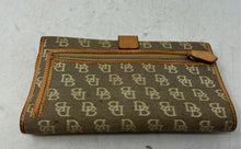Load image into Gallery viewer, Dooney & Bourke Womens Brown Beige Signature Print Zip Pocket Bifold Wallet