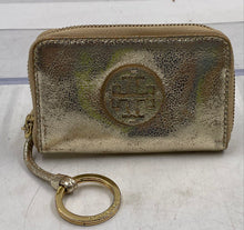 Load image into Gallery viewer, Authentic Tory Burch Womens Gold Tone Leather Zip-Around Wallet Damaged
