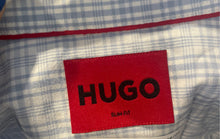 Load image into Gallery viewer, Hugo Boss Mens Light Blue Plaid Long Sleeve Slim Fit Dress Shirt Size 17 1/2