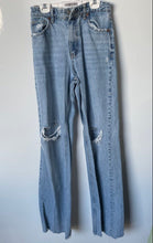 Load image into Gallery viewer, Zara Womens Blue Denim 5 Pocket Design Distressed High-Rise Straight Jeans Sz 4