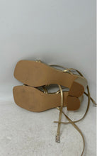 Load image into Gallery viewer, Lacuone Womens Gold Leather Buckle Block Heel Strappy Sandals Size 7.5