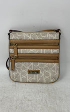 Load image into Gallery viewer, Calvin Klein Womens White Beige Monogram Print Shoulder Strap Crossbody Bag