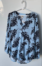 Load image into Gallery viewer, Anne Klein Womens Blue And Black Floral Split Neck Tunic Blouse Top Size XL