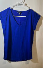 Load image into Gallery viewer, Express Womens Blue Short Cap Sleeve V-Neck Pullover Blouse Top Size XS