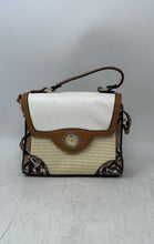 Load image into Gallery viewer, Aldo Womens Brown Ivory Snakeskin Design Wicker Straw Top Handle Satchel Purse