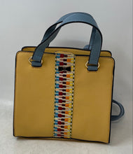 Load image into Gallery viewer, Olivia & Kate Womens Yellow Design Print Faux Leather Satchel Handbag With Tag