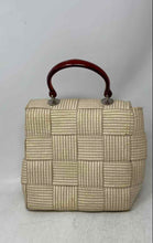 Load image into Gallery viewer, KMQ Womens Beige Woven Inner Pocket Turn Lock Flat Top Handle Handbag