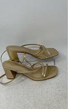 Load image into Gallery viewer, Lacuone Womens Gold Leather Buckle Block Heel Strappy Sandals Size 7.5