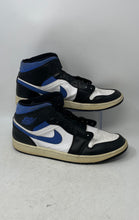Load image into Gallery viewer, Nike Mens Air Jordan 1 Mid Blue White Black Sneaker Shoes Size 12 No Laces