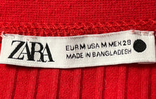 Load image into Gallery viewer, Zara Womens Red Ribbed Knitted Short Sleeve Boat Neck Sheath Dress Size Medium