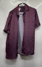 Load image into Gallery viewer, Zara Mens Red Blue Geometric Diamond Print Short Sleeve Button-Up Shirt Size M