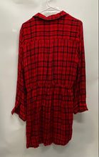 Load image into Gallery viewer, Express Womens Red And Black Plaid Long Sleeve Collared Shirt Dress Size Large