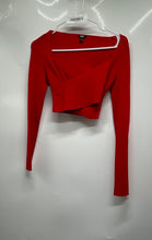 Load image into Gallery viewer, Express Womens Body Contour Red Ribbed Long Sleeve Criss-Cross Cropped Top Sz S