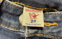 Load image into Gallery viewer, True Religion Womens Blue Denim Dark Wash Frayed Hem Skinny Leg Jeans Size 24