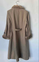 Load image into Gallery viewer, Charles Klein Womens Cream Wool Long Sleeve Collared Fur Trim Overcoat Size 14