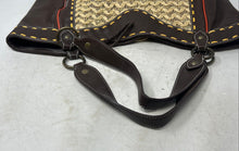 Load image into Gallery viewer, Kate Landry Womens Brown Woven Straw Inner Pockets Double Handle Shoulder Bag