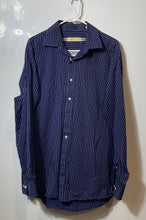 Load image into Gallery viewer, Michael Kors Mens Blue Striped Print Cotton Long Sleeve Dress Shirt Size 16 1/2