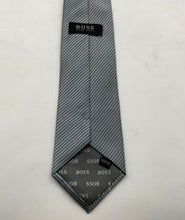 Load image into Gallery viewer, Hugo Boss Mens Gray Striped Print Keeper Loop Adjustable Formal Pointed Tie